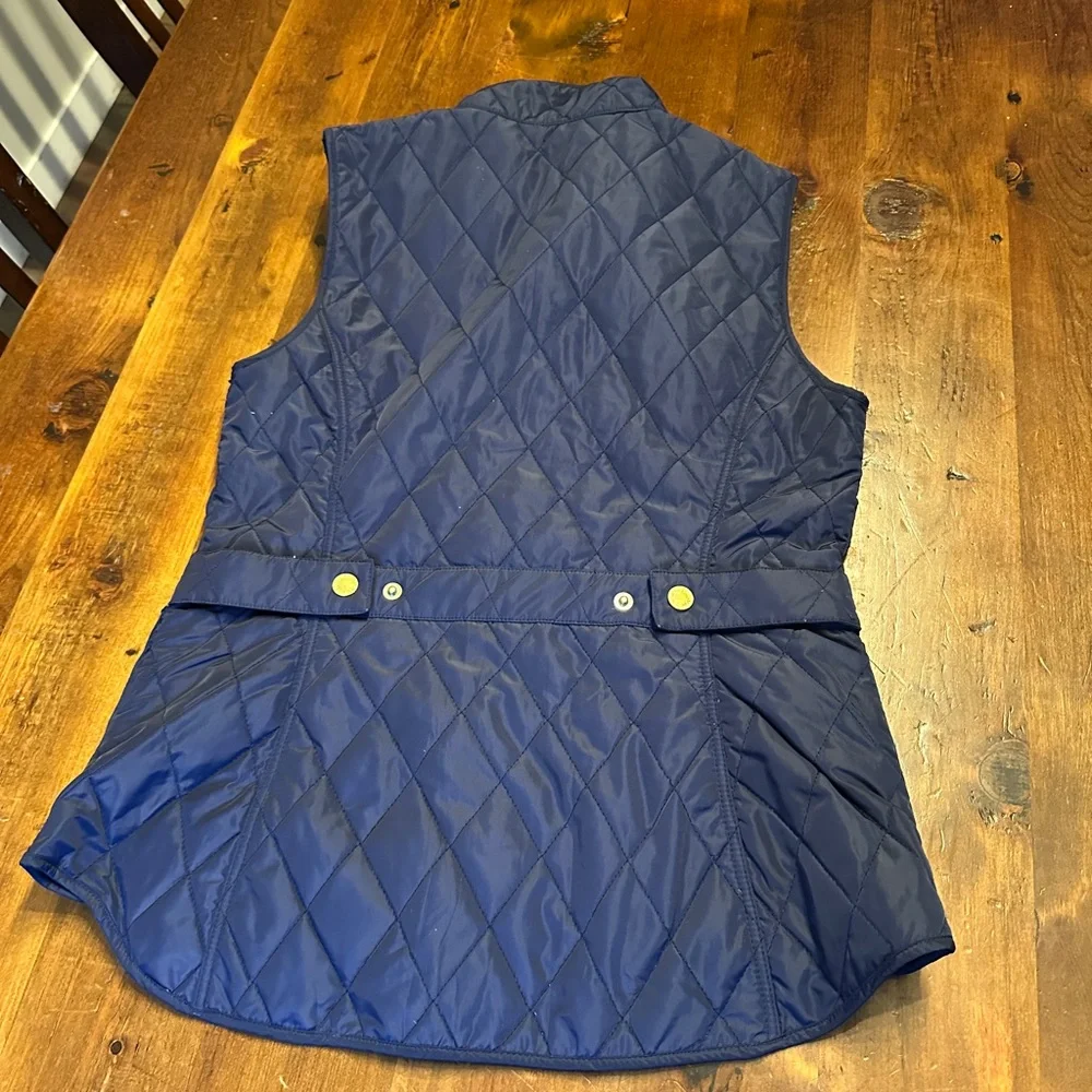 Lilly Pulitzer Navy Quilted Reversible Vest with Gold Buttons and Floral Lining